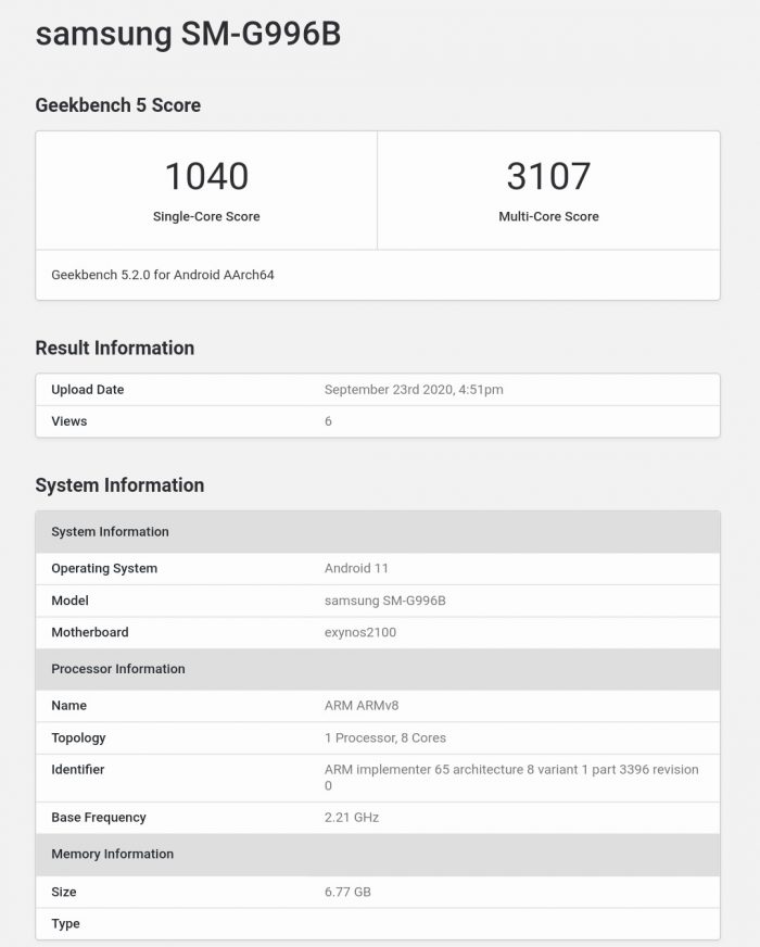 Galaxy S21+ Geekbench