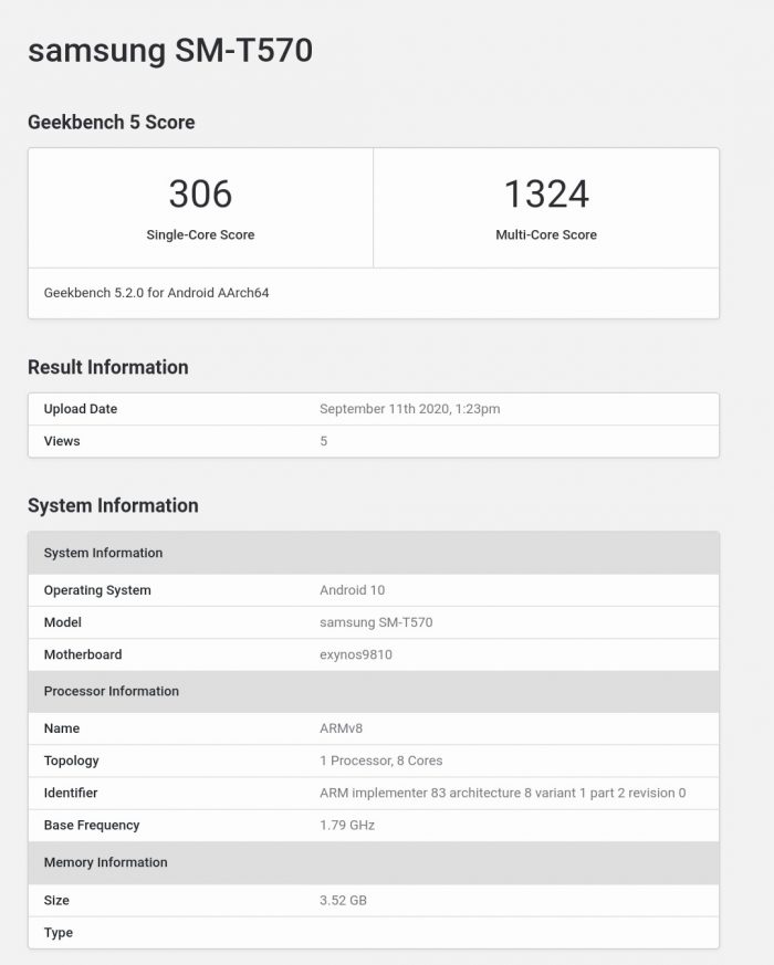 Galaxy Tab Active3 Geekbench