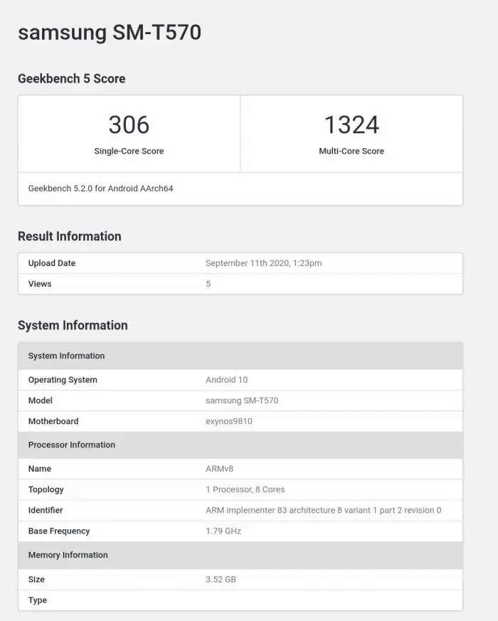 Galaxy Tab Active3 Geekbench