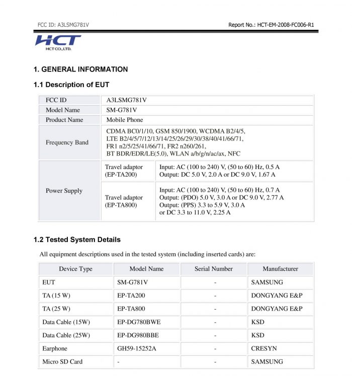 Galaxy S20 FE FCC