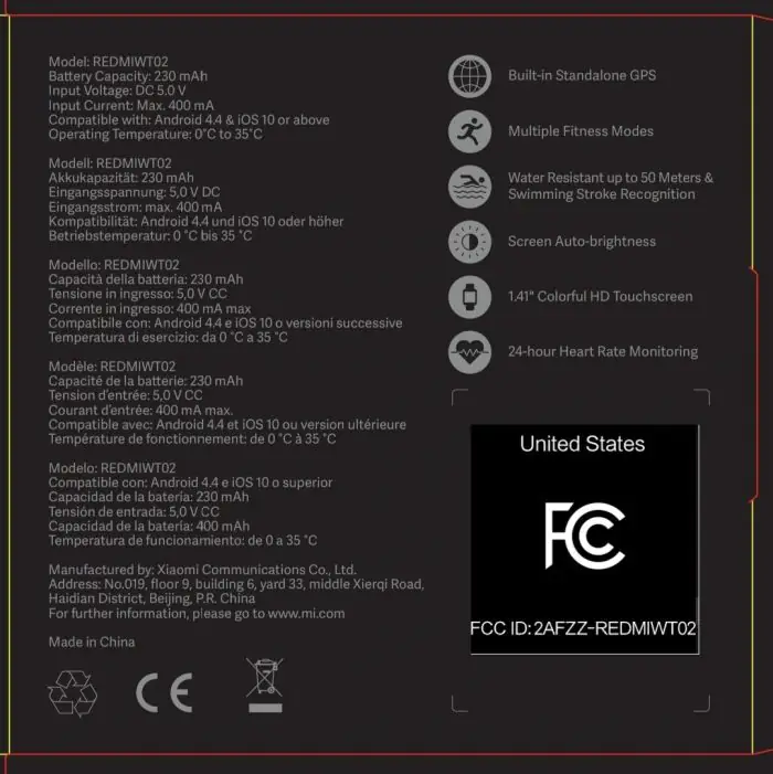 Xiaomi Mi Watch Lite Specifications