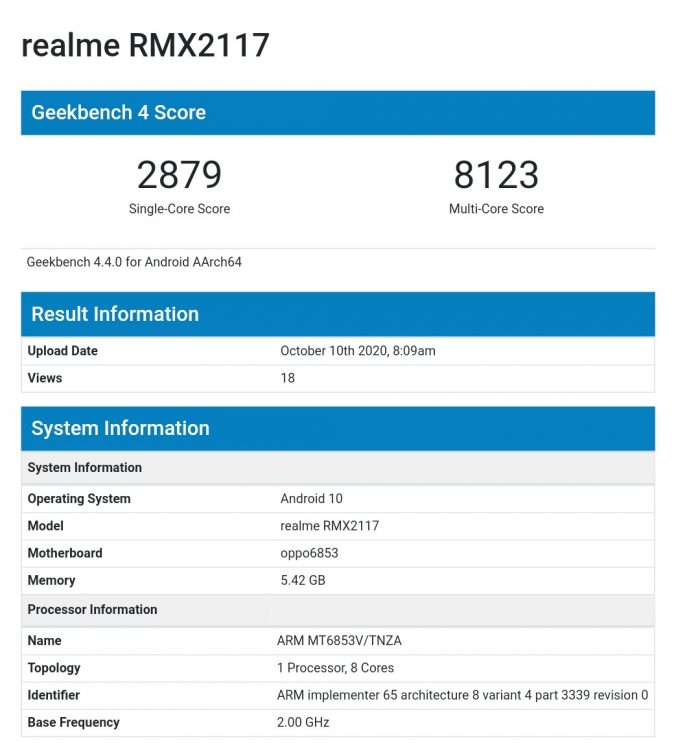 RMX2117 Geekbench
