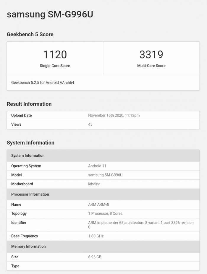 Galaxy S21+ Geekbench