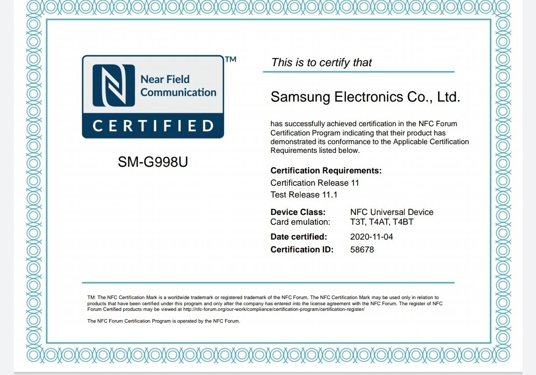Galaxy S21 Ultra NFC Certification