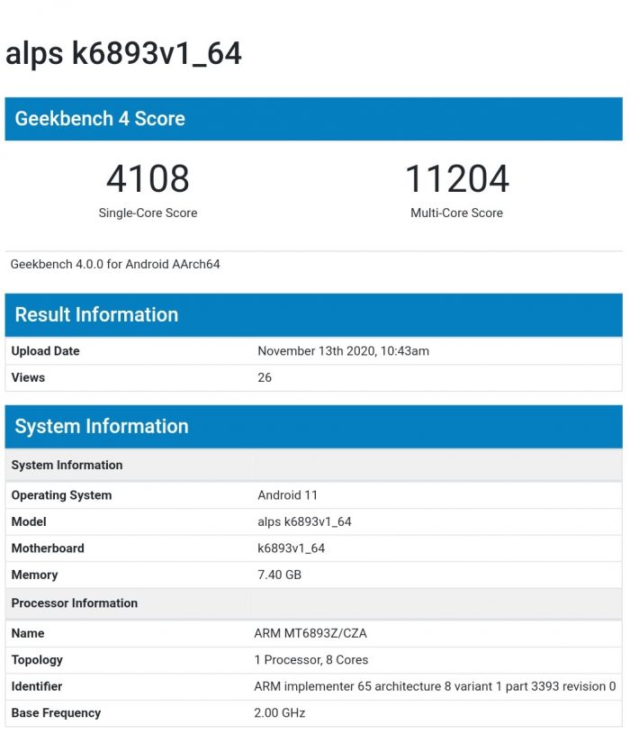 MT6893 Geekbench