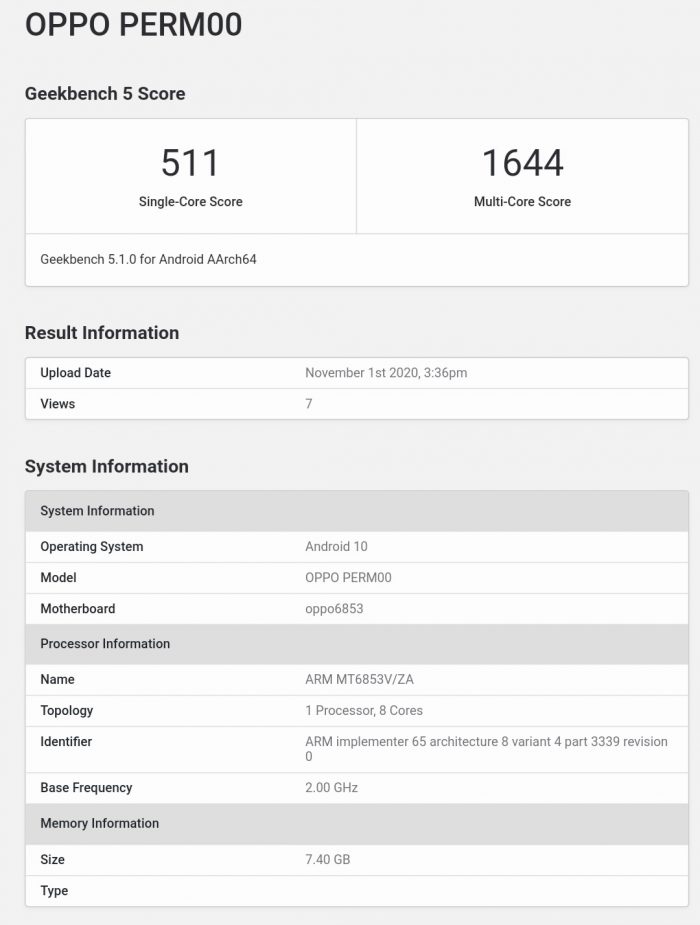 Oppo K7x Geekbench