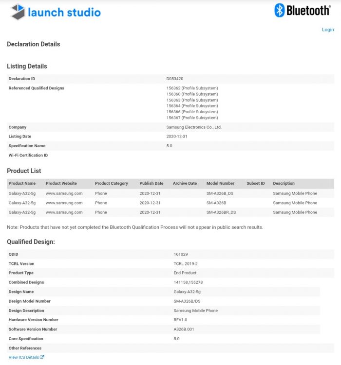 Galaxy A32 5G Bluetooth Certification