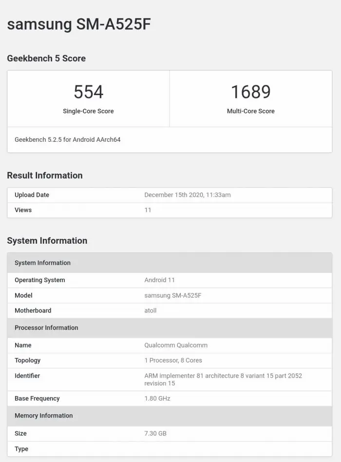 Galaxy A52 4G Geekbench