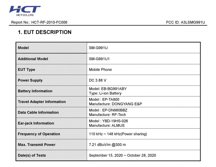 Galaxy S21 FCC Certification