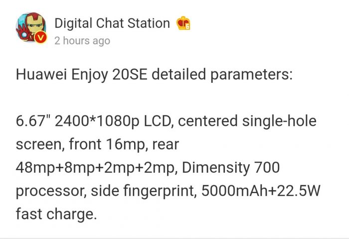 Huawei Enjoy20 SE Specs