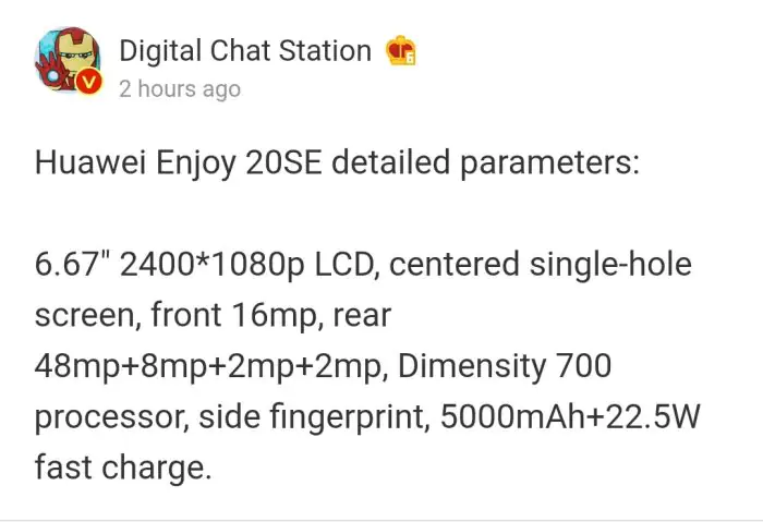 Huawei Enjoy 20 SE specs