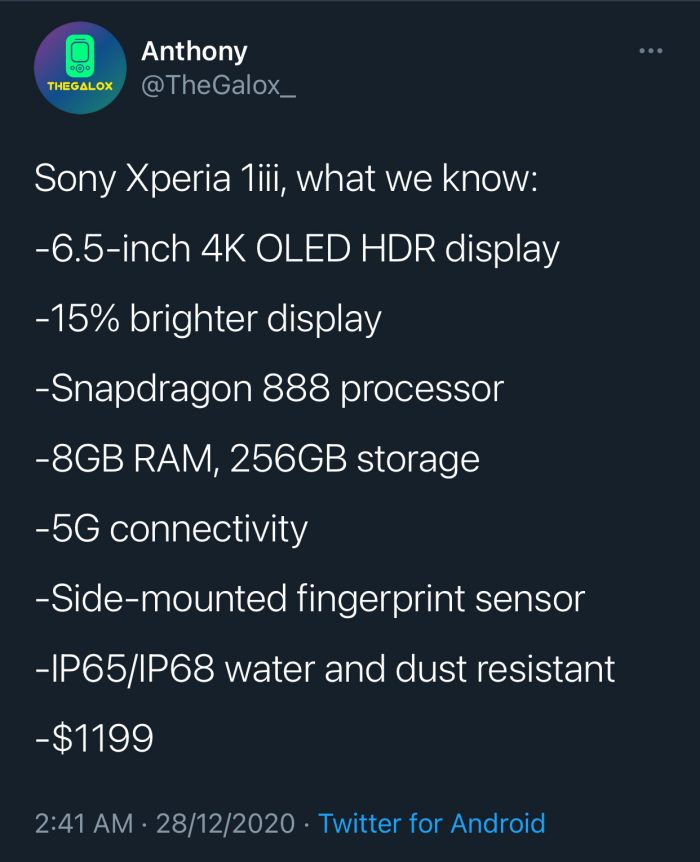 Sony Xperia 1 III Specs