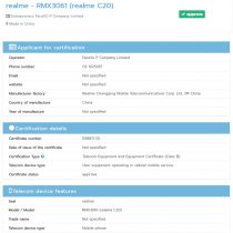 Realme C20 4G NBTC certification