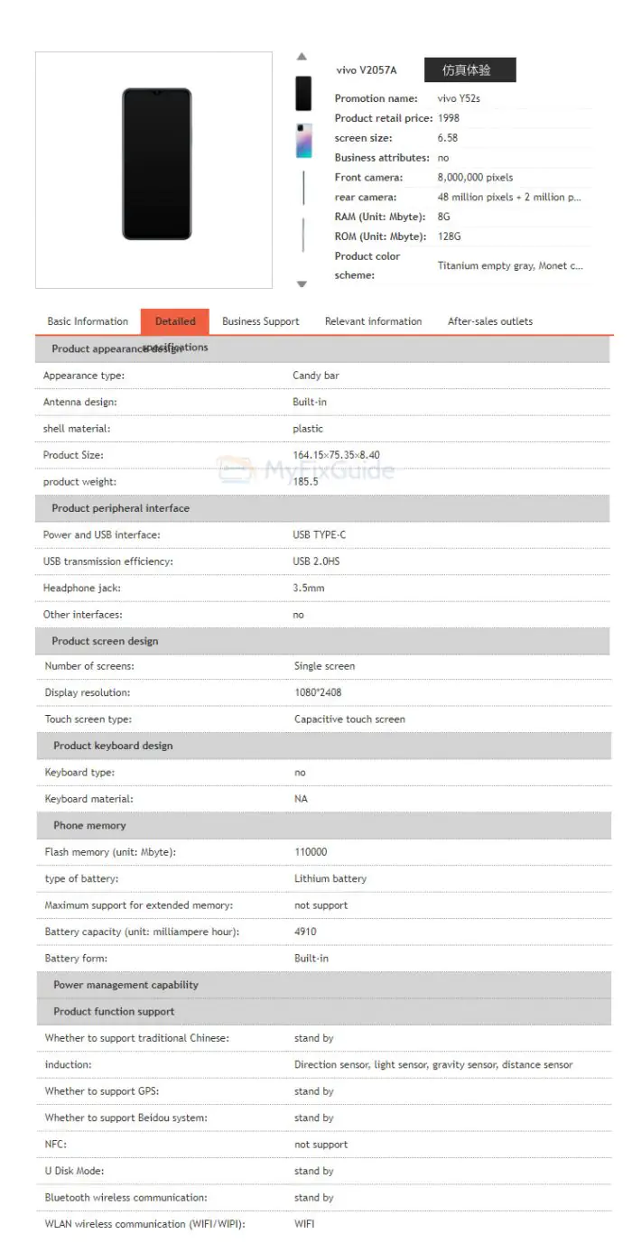 Vivo Y52s 5G specs
