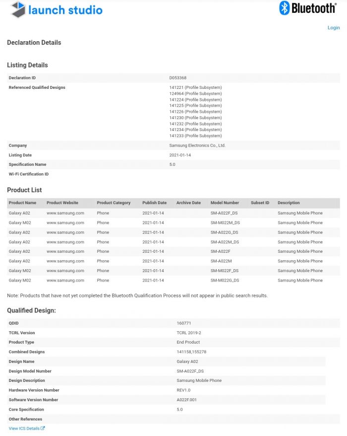 Galaxy A02 Bluetooth Certification