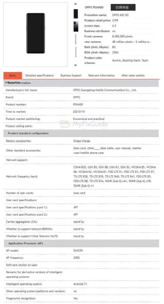 OPPO A93 5G Specs