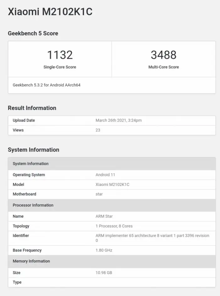 Xiaomi 11 Ultra Geekbench
