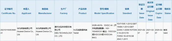 WGR-AN19 3C certification
