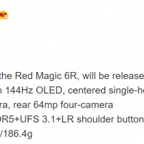 Red Magic 6R Complete Specs