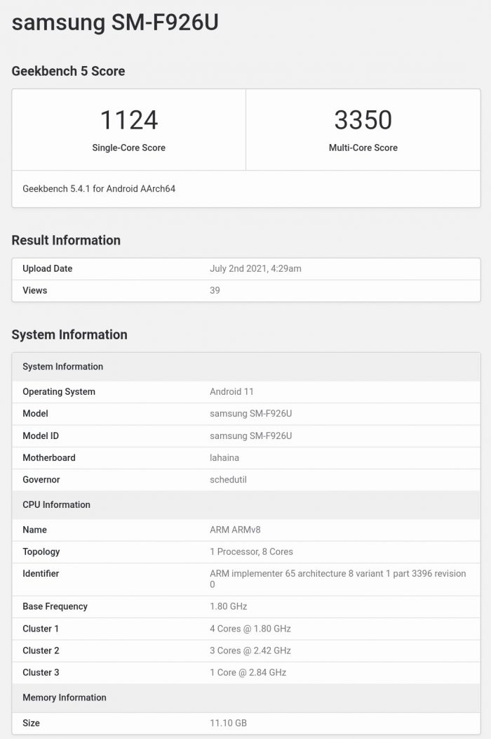 Galaxy Z Fold3 Geekbench