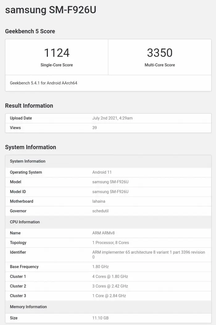 Galaxy Z Fold3 Geekbench