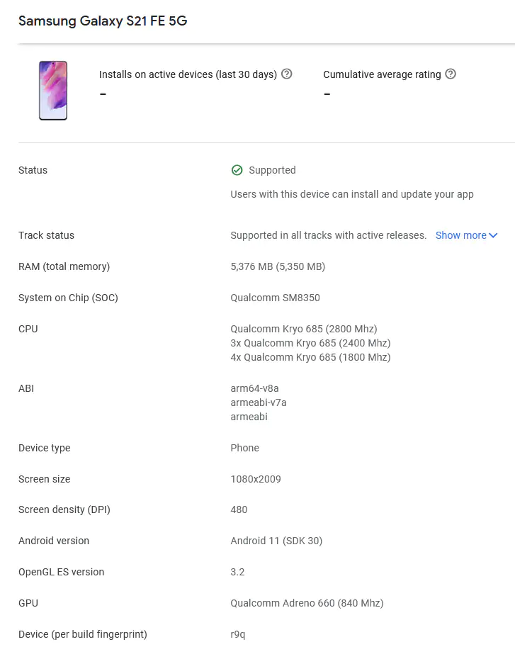 Galaxy S21 FE 5G appeared on the Google Play Console