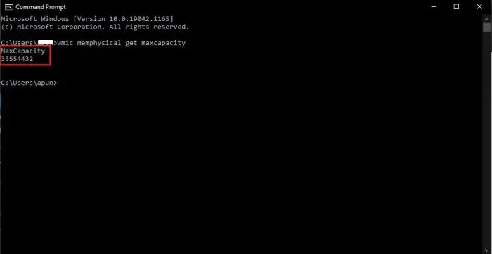 Wmic memphysical get maxcapacity
