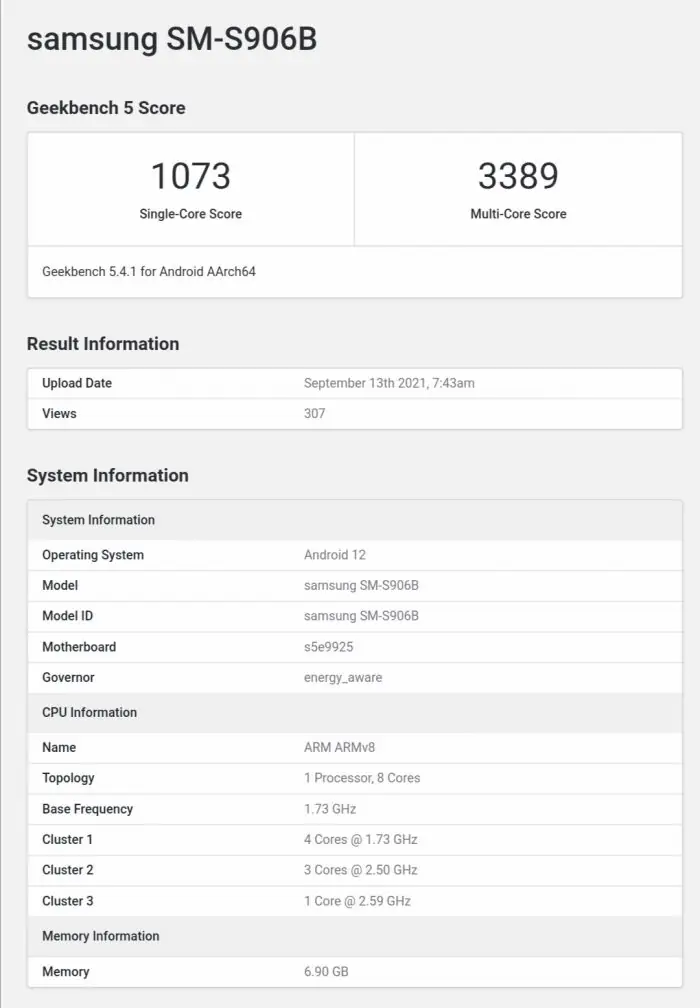 Samsung Galaxy S22+ Geekbench scores