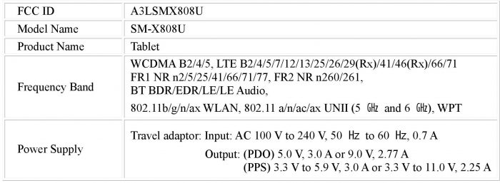 Samsung Tab S8+ FCC