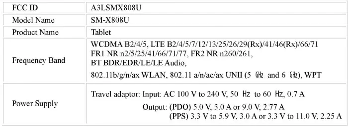 Samsung Tab S8+ FCC