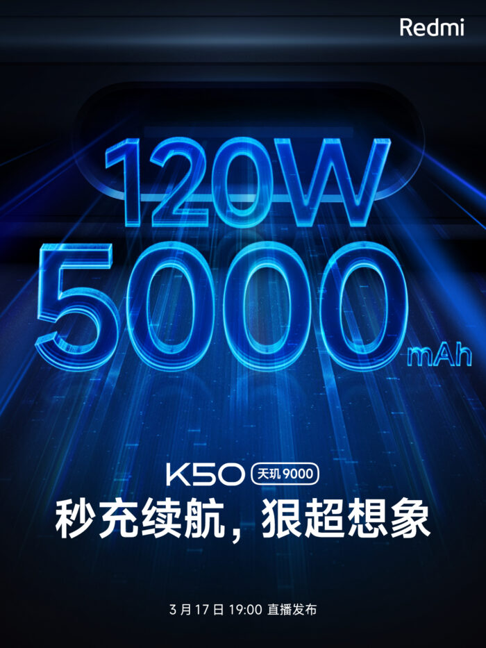 Redmi K50 5000mAh and 120W