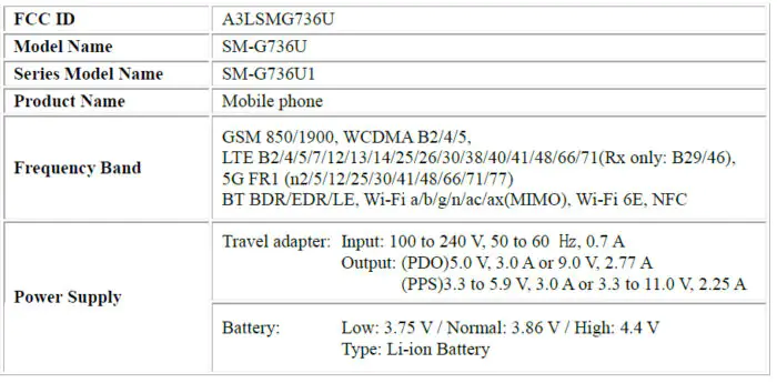 Galaxy Xcover6 Pro FCC