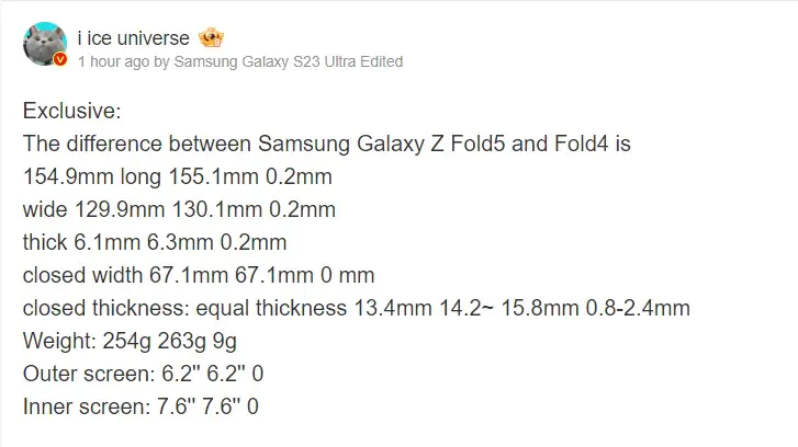 Galaxy Z Fold 5 Dimensions