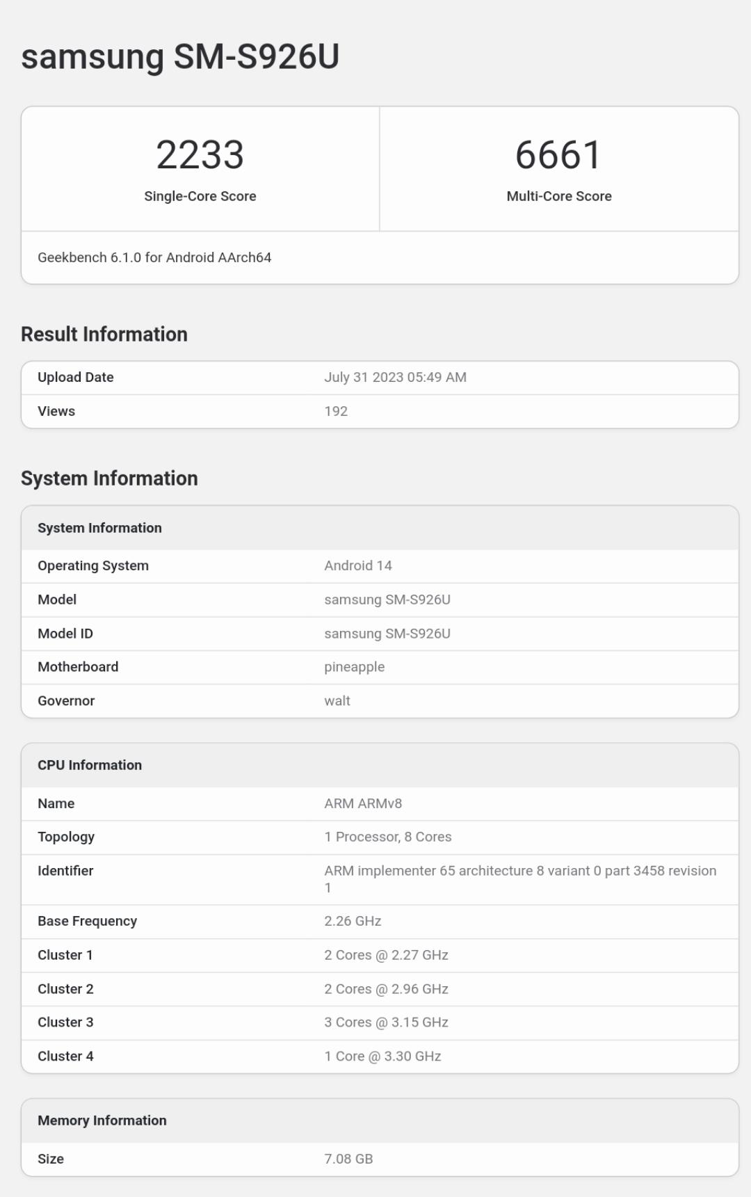 Galaxy S24+ with Snapdragon 8 Gen3 Listed on Geekbench 6