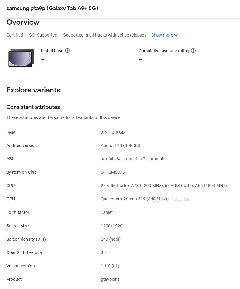 Samsung Galaxy Tab A9+ 5G specs