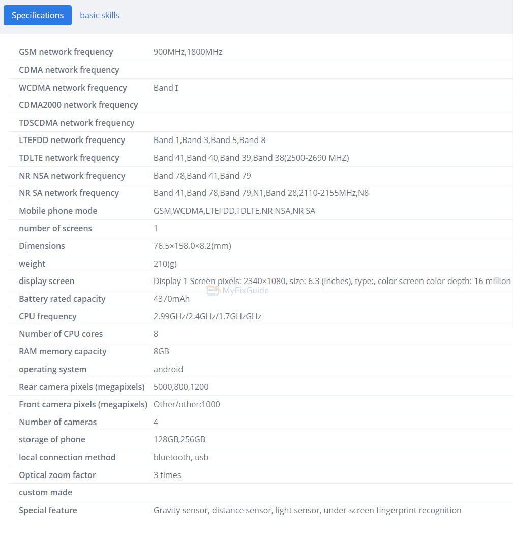 Specifications for the new Galaxy S23 FE