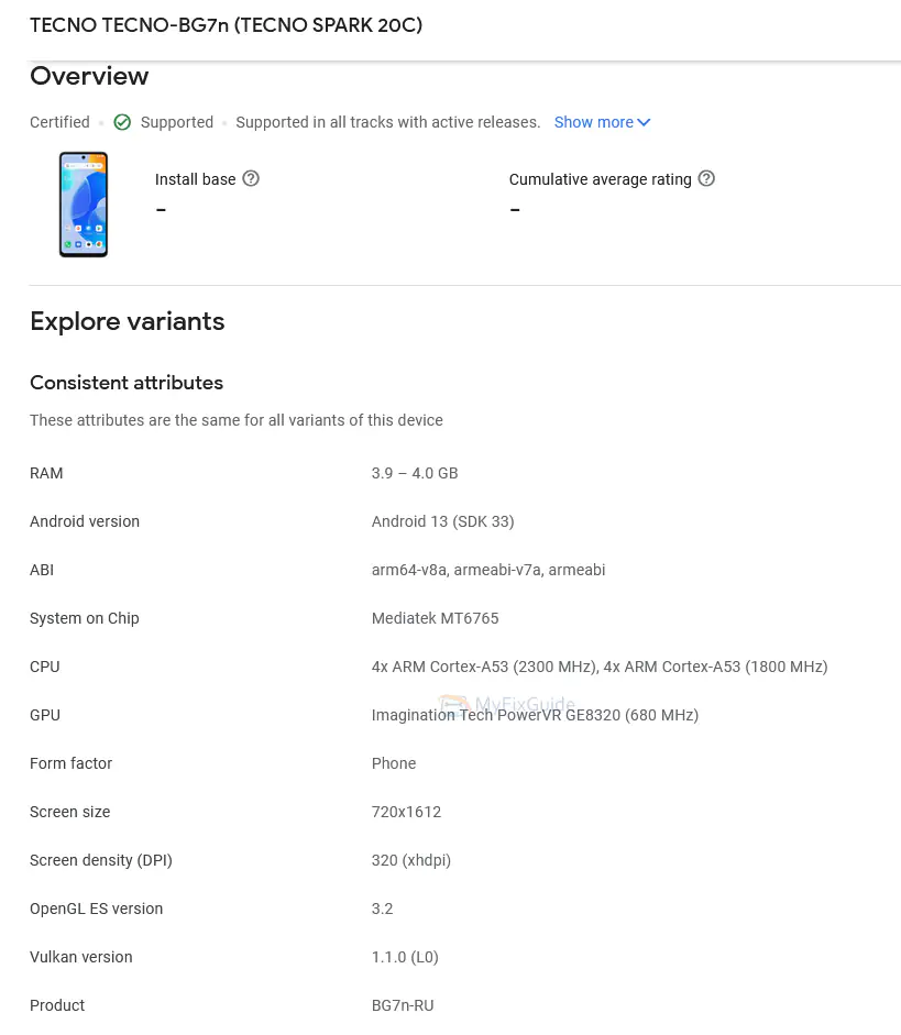 Tecno Spark 20C specs