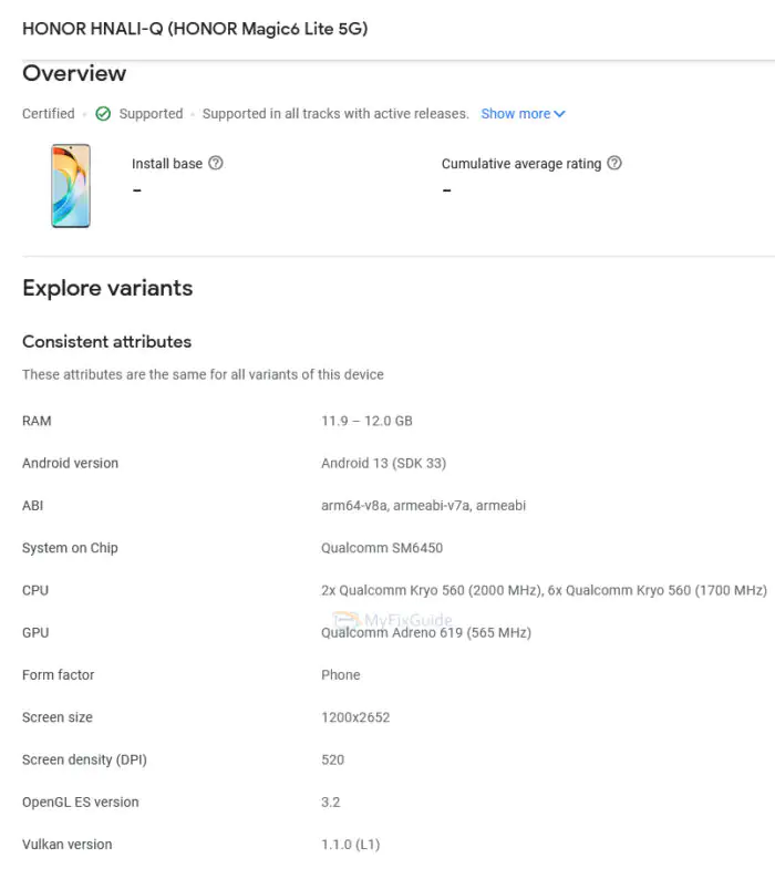 Honor Magic6 Lite 5G specs